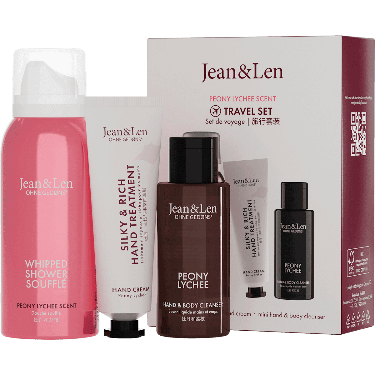 Jean&Len Coffret cadeau Travel Set Peony Lychee, format voyage 3 pièces, 1 pièce — produit allemand authentique au Maroc