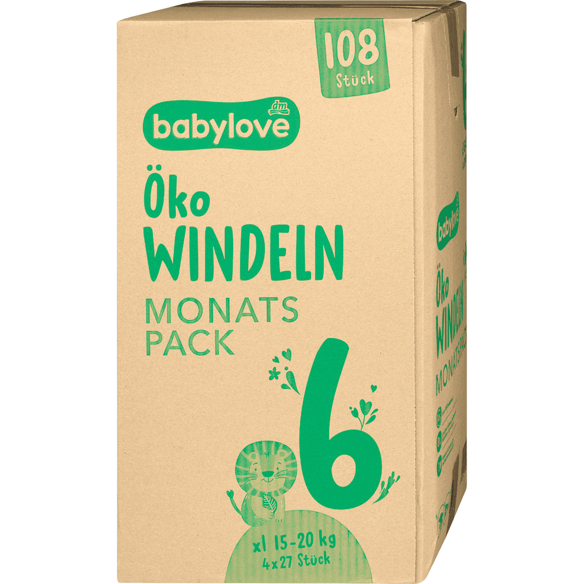 babylove Couches écologiques taille 6 xl (15-20 kg) pack mensuel, 108 pièces — produit allemand authentique au Maroc