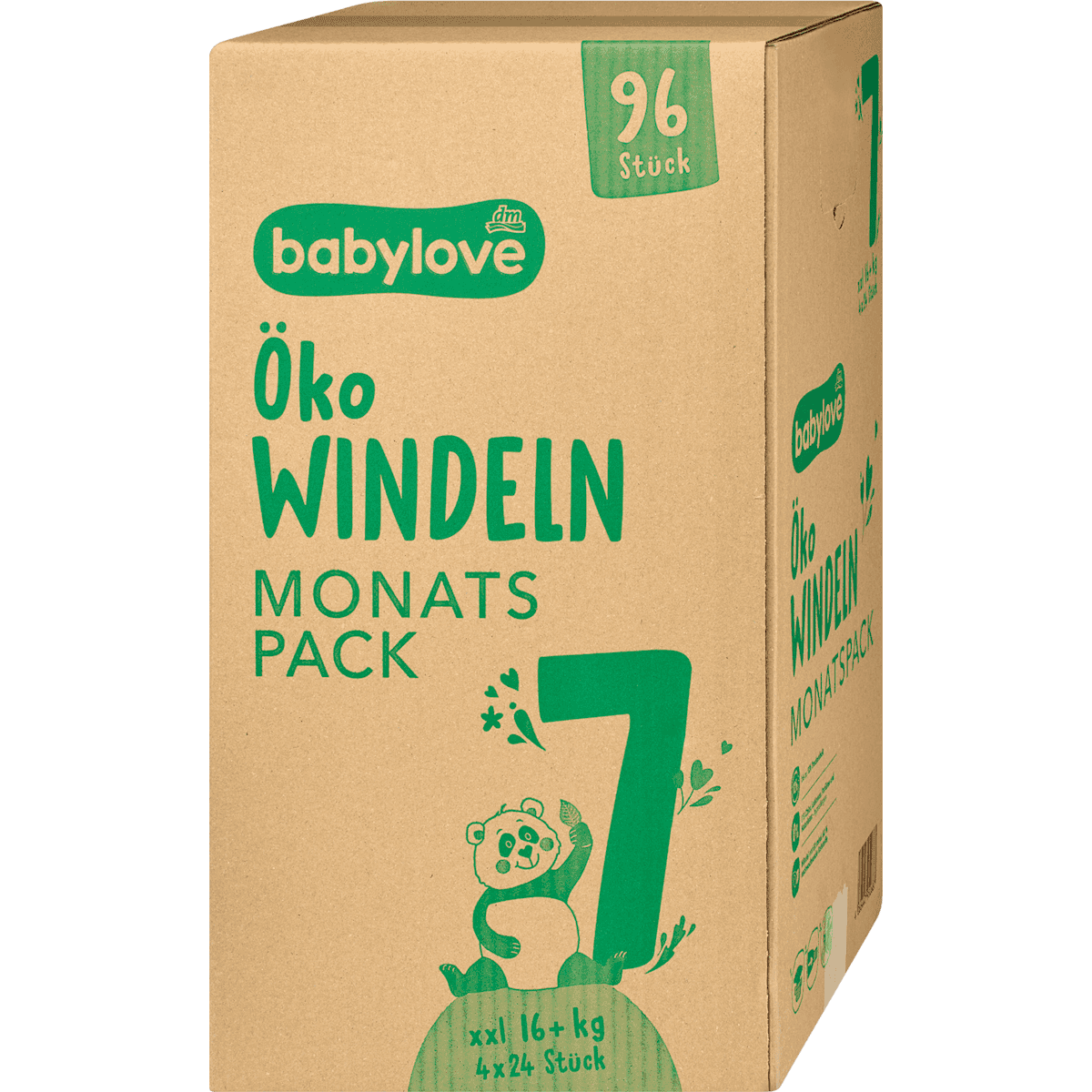 babylove Couches écologiques taille 7 xxl (16+ kg), (4x24 pièces) pack mensuel, 96 pièces — produit allemand authentique au Maroc