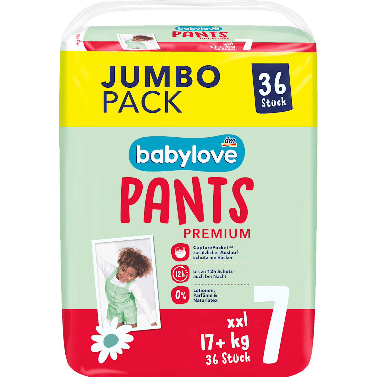 babylove Bébé Pants Premium taille 7 xxl (17+ kg), Jumbo Pack, 36 pièces — produit allemand authentique au Maroc