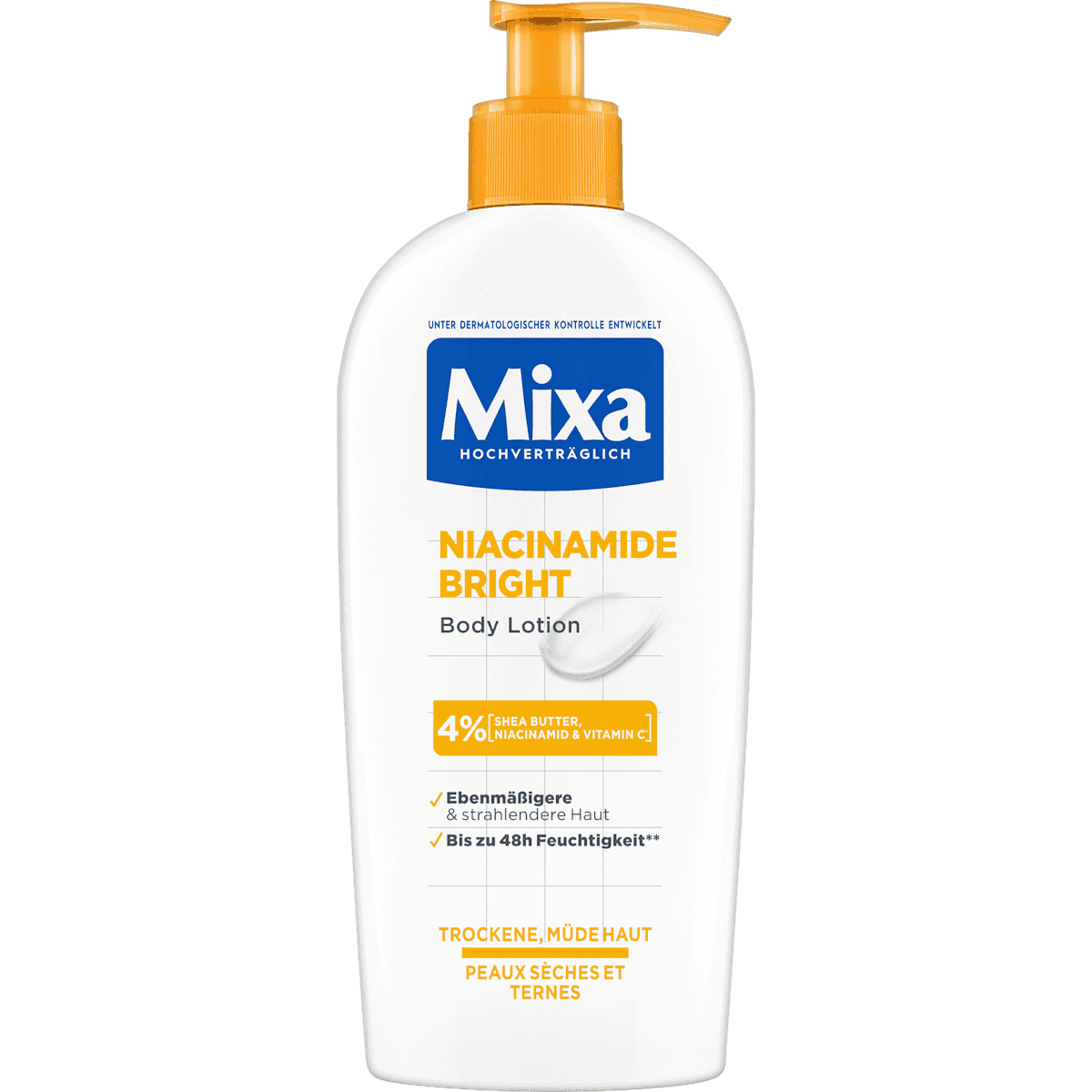 Mixa Lait corporel Niacinamide Bright, 250 ml — authentic German product in Morocco