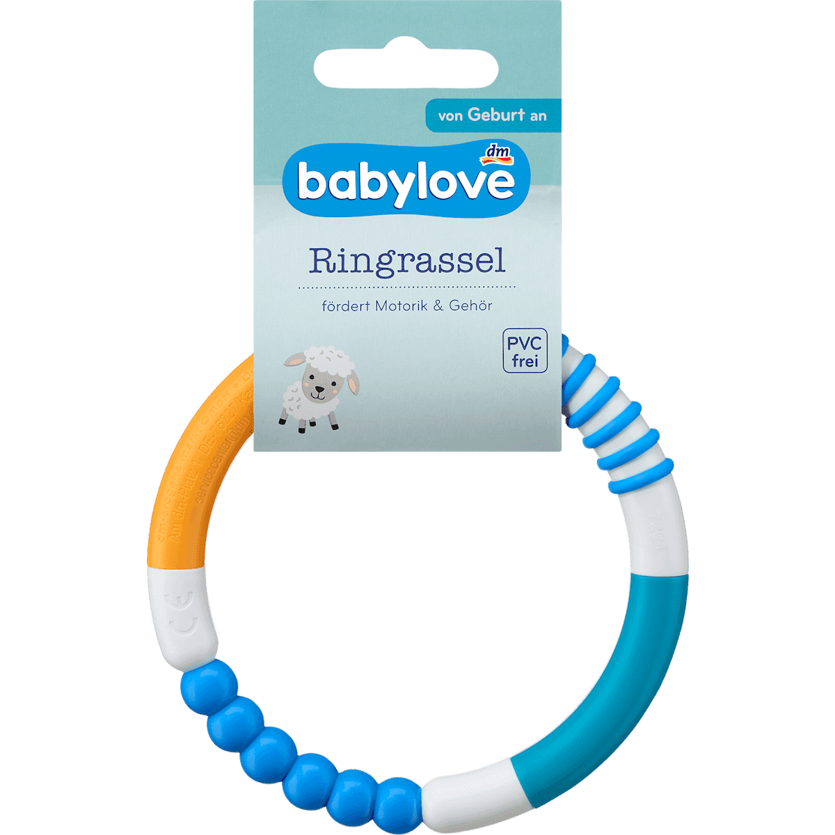 babylove hochet anneau bleu/blanc/orange, 1 pièce — produit allemand authentique au Maroc
