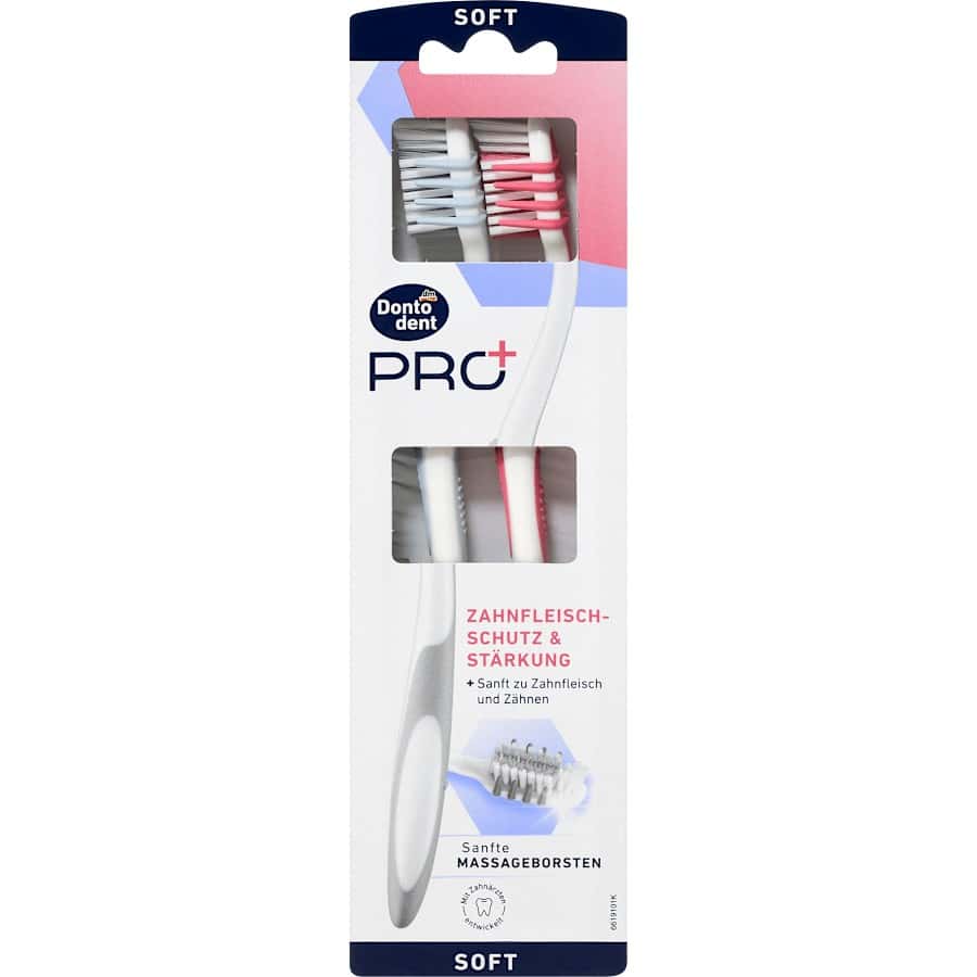 Dontodent PRO+ brosse à dents protection gencives souple, 2 pièces — produit allemand authentique au Maroc