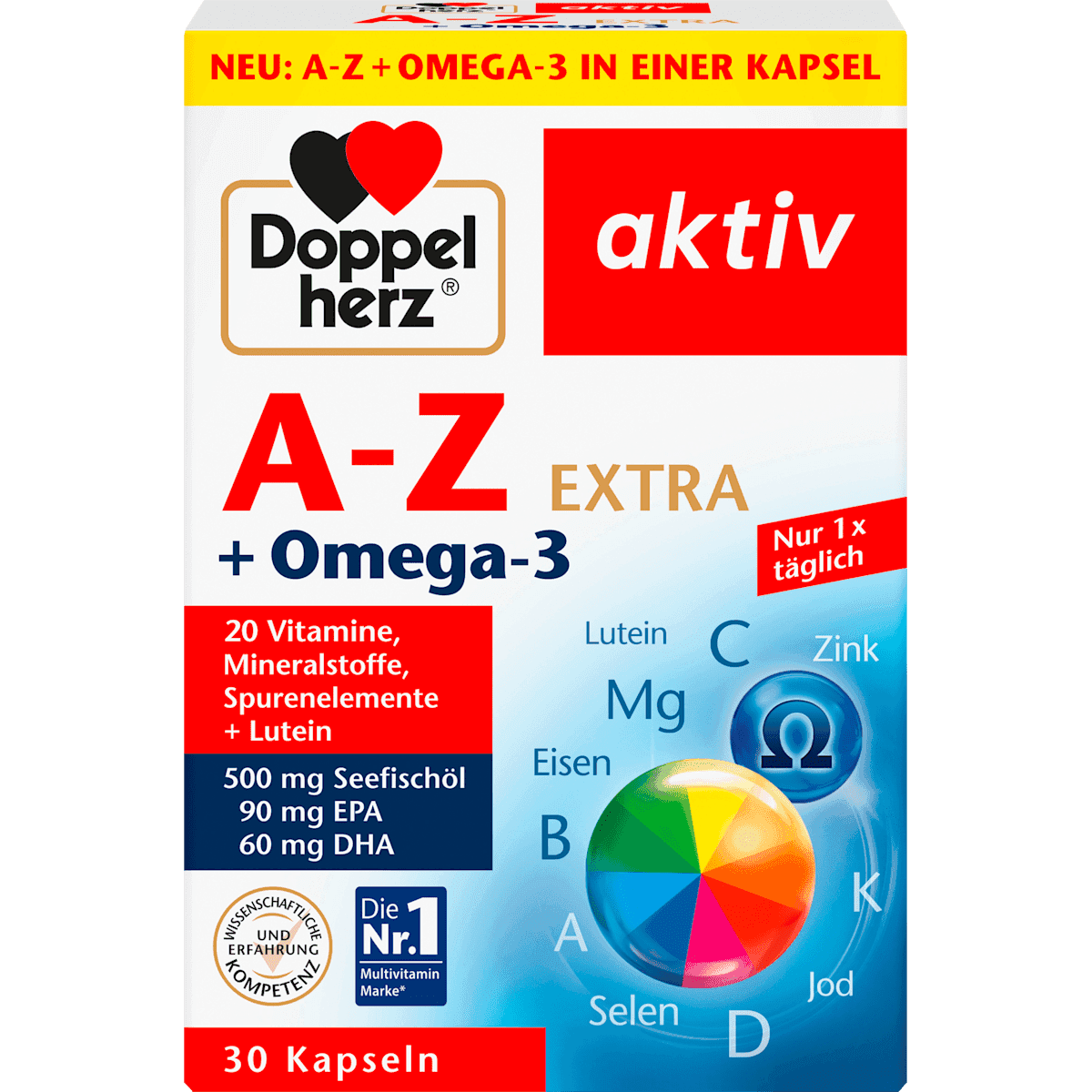 Doppelherz A-Z + Omega-3 Extra gélules 30 pièces, 45 g — produit allemand authentique au Maroc