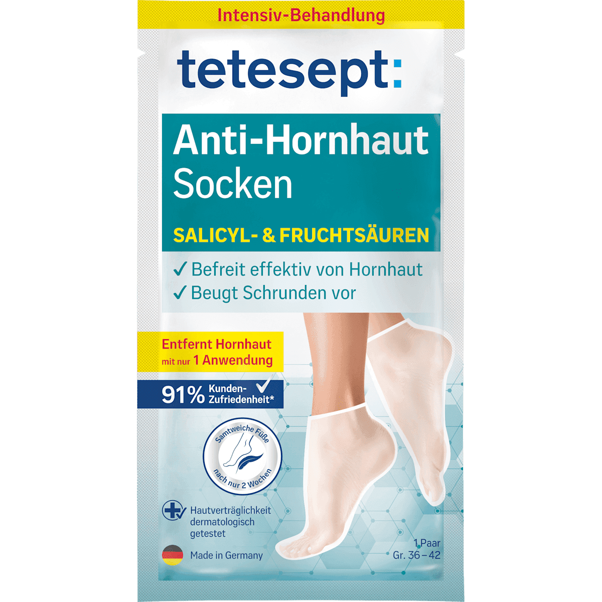 tetesept Masque pieds chaussettes anti-callosités (1 paire), 2 pièces — produit allemand authentique au Maroc