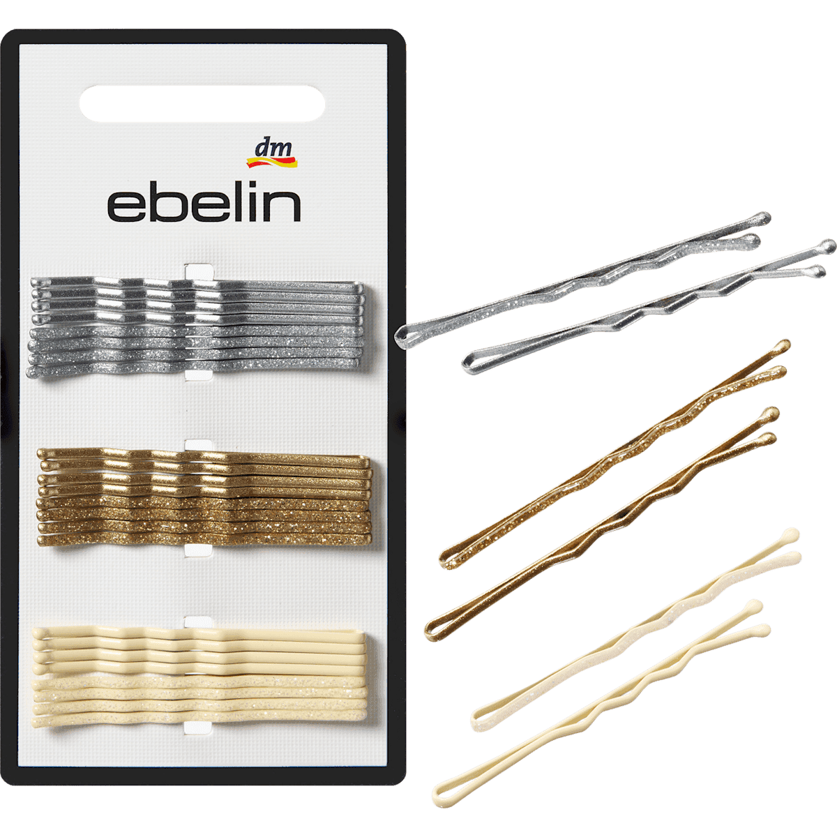 ebelin Barrettes longues à paillettes argent/or rose & or 24 pièces — produit allemand authentique au Maroc