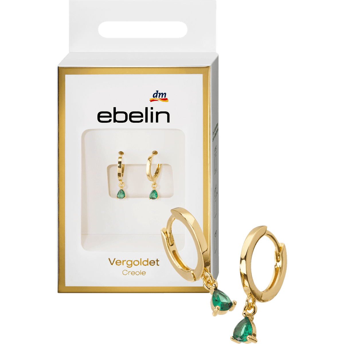 ebelin créoles dorées avec strass vert 2 pièces — produit allemand authentique au Maroc