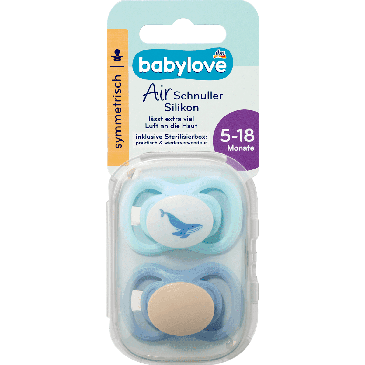 babylove Tétine Air silicone, symétrique, vert/beige, 5-18 mois, 2 pièces — produit allemand authentique au Maroc