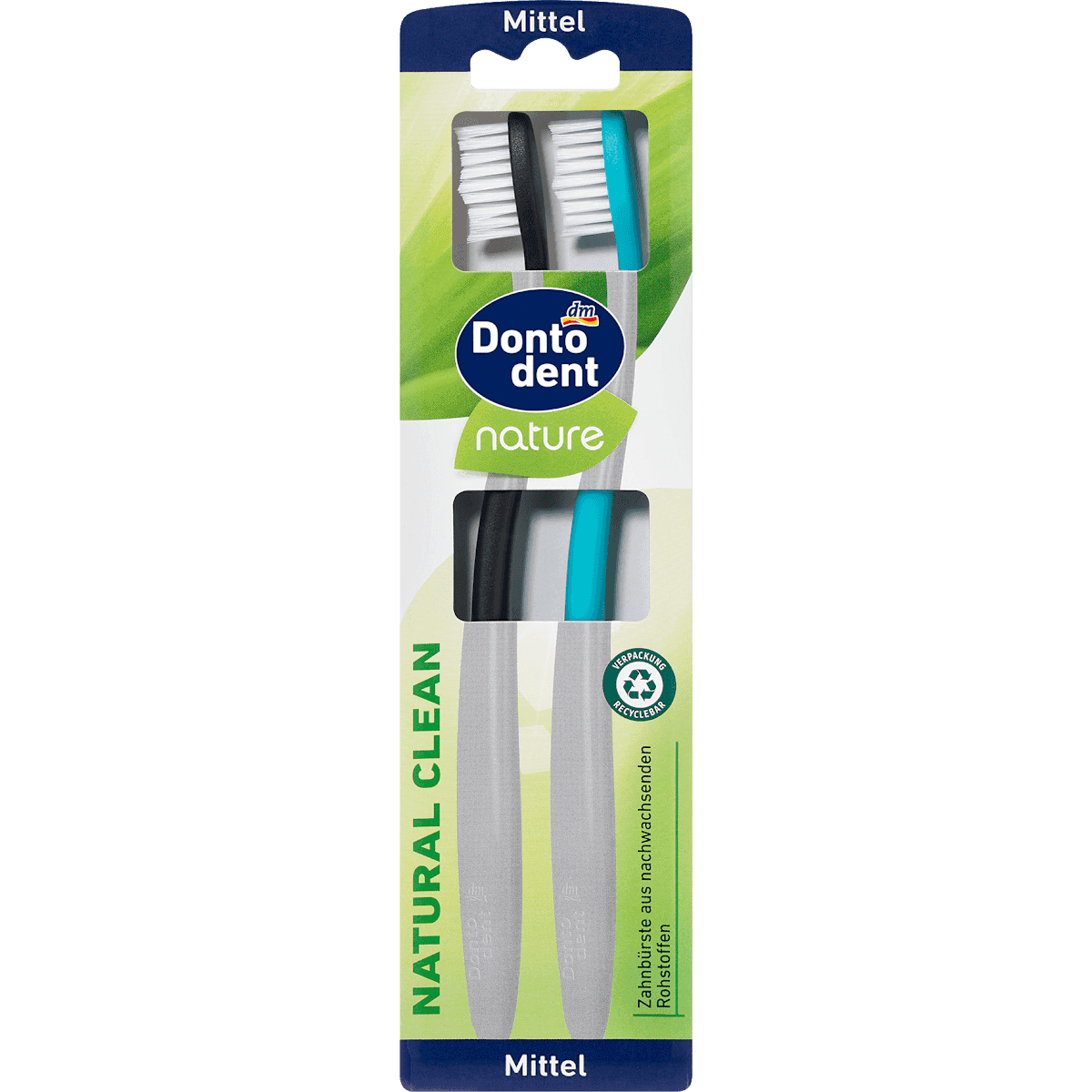 Dontodent Brosse à dents nature Natural Clean medium 2 pièces — produit allemand authentique au Maroc