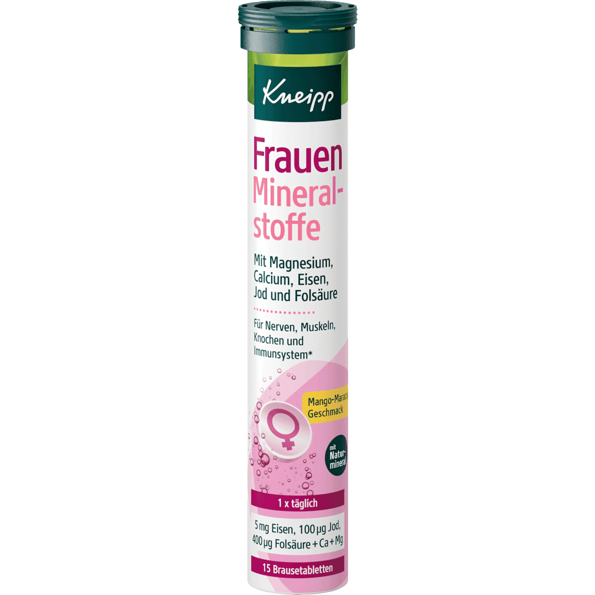 Kneipp Frauen Minéraux comprimés effervescents avec Fer, Jod et acide folique 15 pièces, 102 g — produit allemand authentique au Maroc