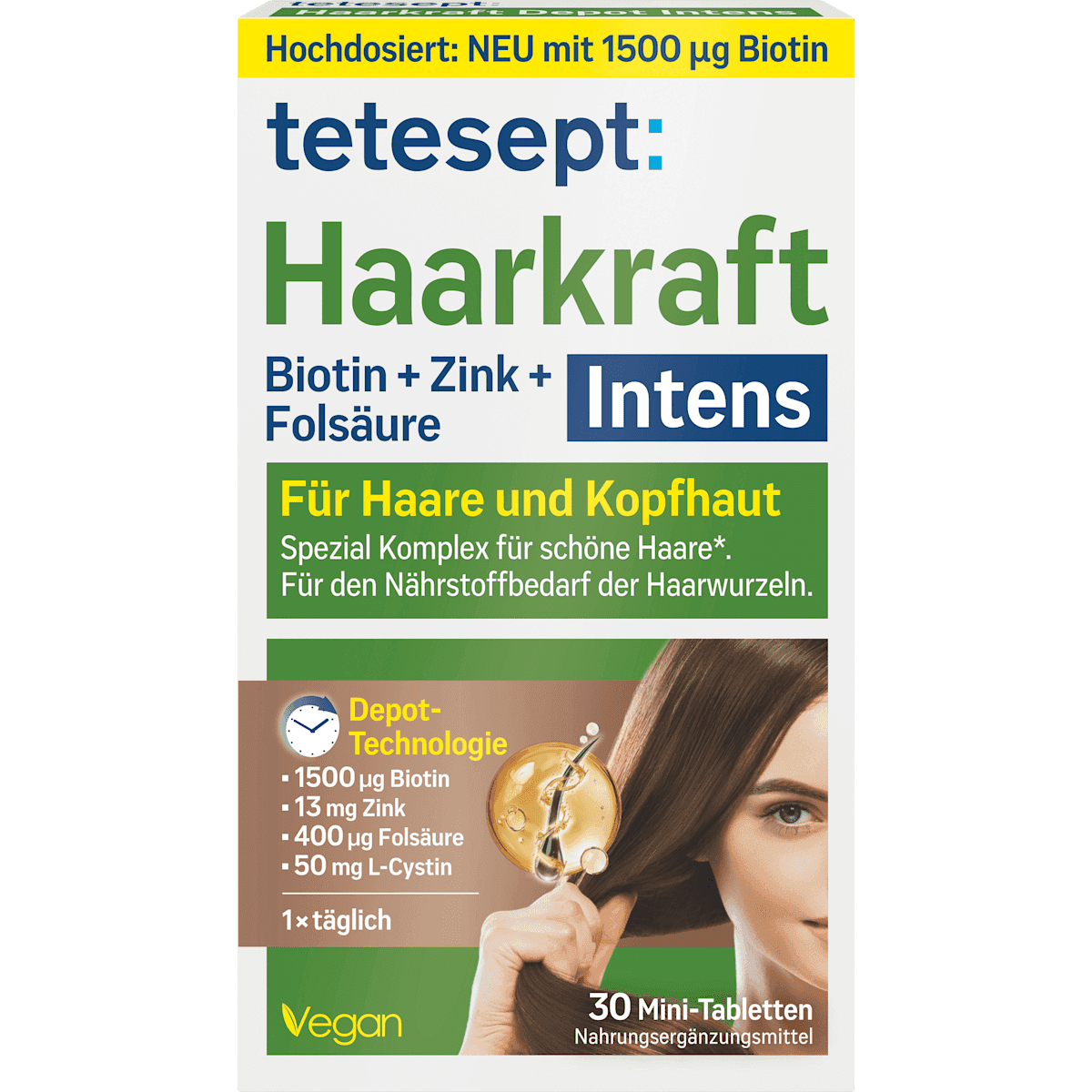 tetesept Force des cheveux Intens Mini-comprimés 30 pièces, 8,54 g — produit allemand authentique au Maroc
