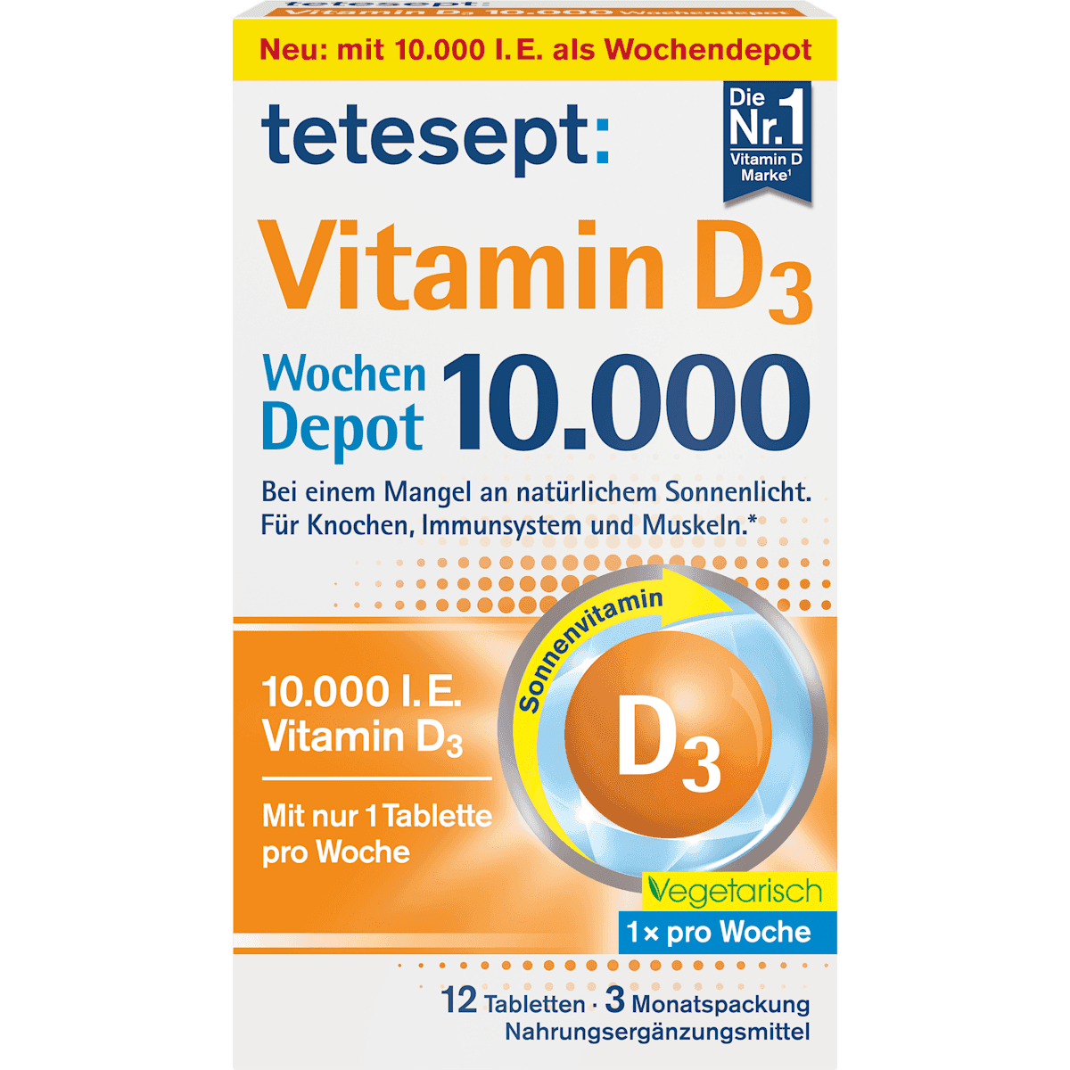 tetesept Vitamine D3 10.000 UI Wochendepot comprimés 12 pièces, 6 g — produit allemand authentique au Maroc