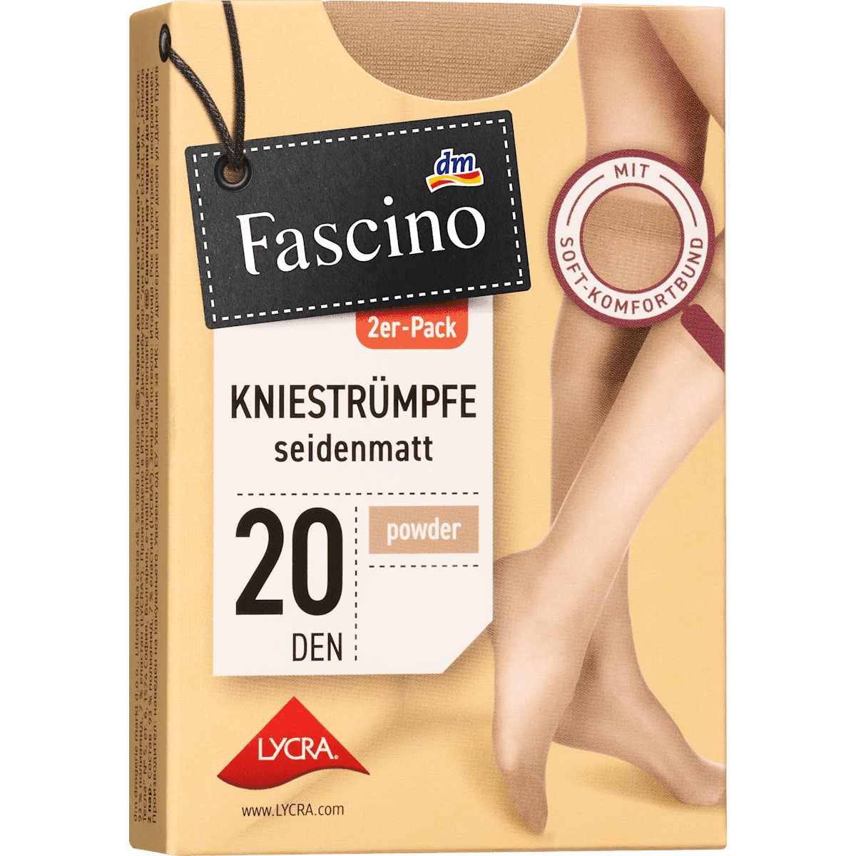 Fascino Mi-bas satiné mat poudré, Taille 39-42, 20 deniers, lot de 2 — produit allemand authentique au Maroc