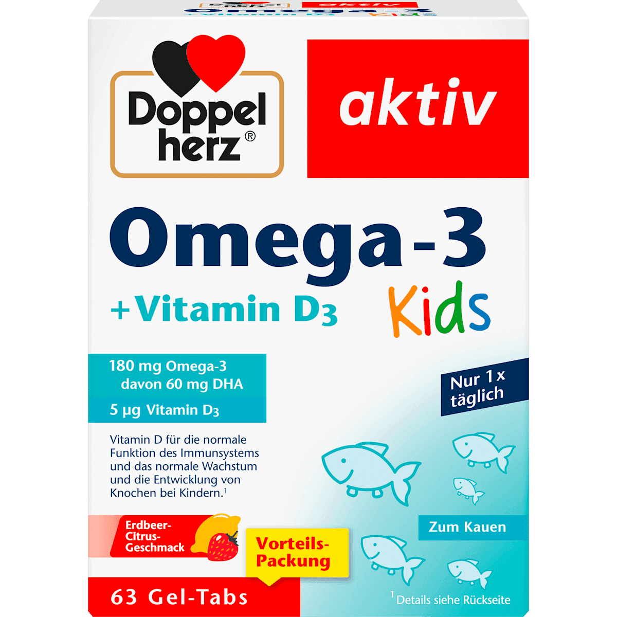 Doppelherz Omega-3 Kids Gel-Tabs 63 pièces, 81,9 g — produit allemand authentique au Maroc