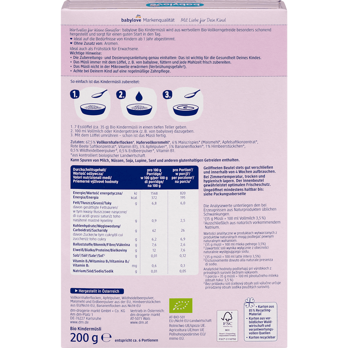 babylove muesli enfant fruits des bois dès 1 an 200 g (Babylove Kindermüsli Waldbeere ab 1 Jahr, 200 g, 200 g) — produit allemand authentique au Maroc