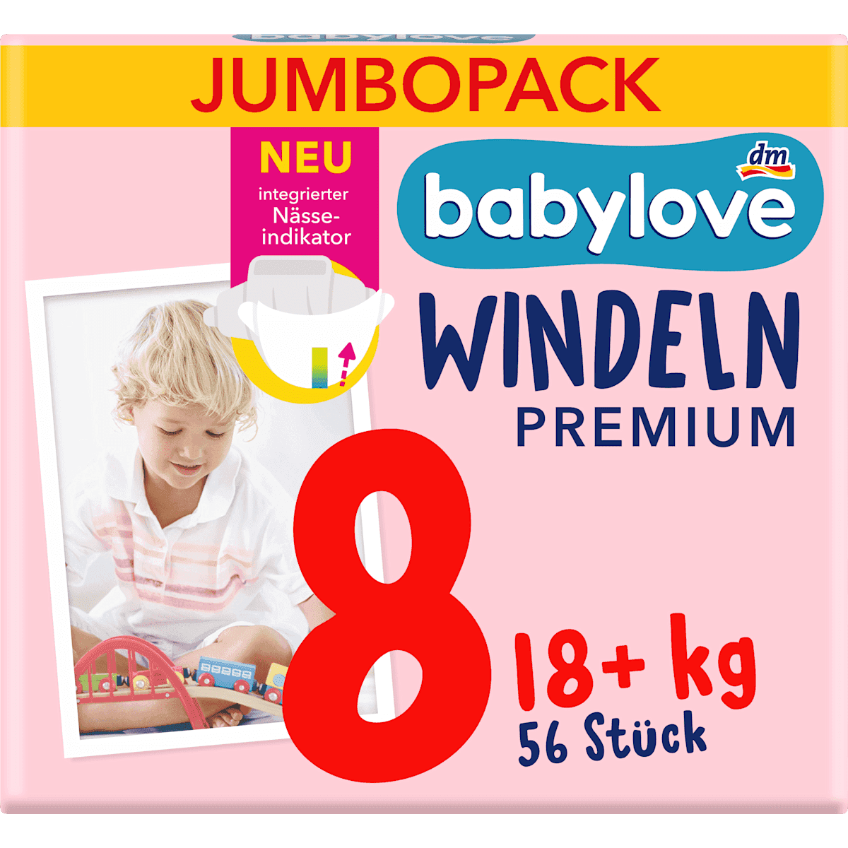 babylove Couches Premium T.8 (18+ kg) pack jumbo, 56 pièces — produit allemand authentique au Maroc