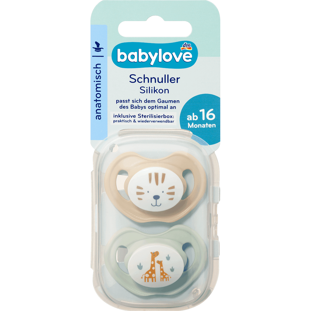 babylove Tétine silicone anatomique, beige/mint, taille 3, dès 16 mois, 2 pièces — produit allemand authentique au Maroc