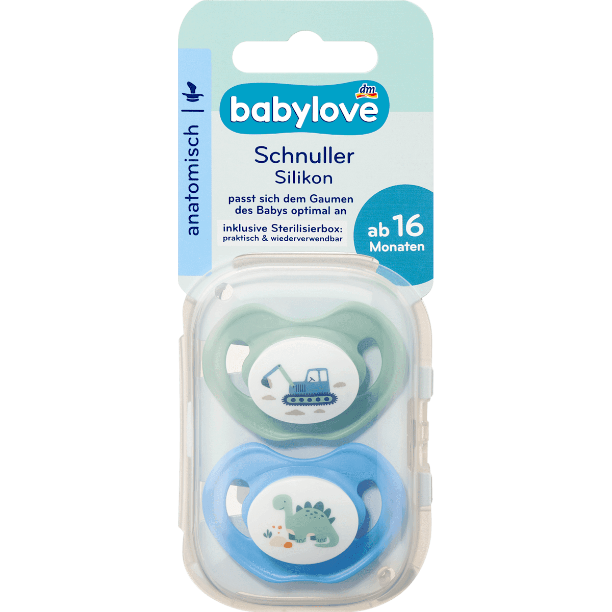 babylove Sucette silicone anatomique, menthe/bleu, T. 3, dès 16 mois, 2 pièces — produit allemand authentique au Maroc
