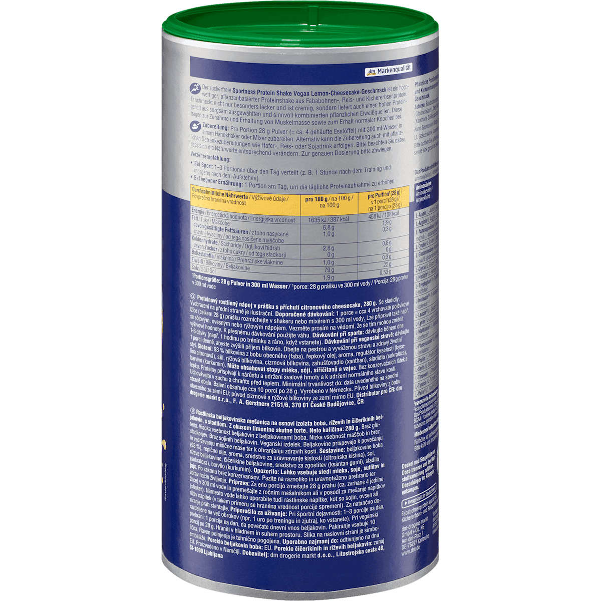 Sportness Poudre protéinée vegan, goût Lemon Cheesecake, 280 g (Sportness Proteinshake, Lemon Cheesecake Geschmack, vegan, 280 g) — produit allemand authentique au Maroc