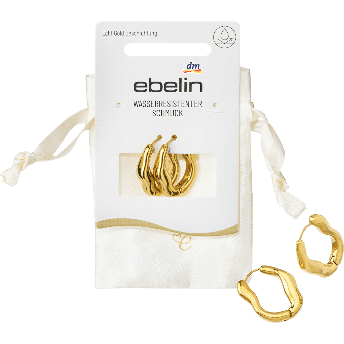 ebelin Créoles forme organique waterproof, aspect doré, 2 pcs — produit allemand authentique au Maroc