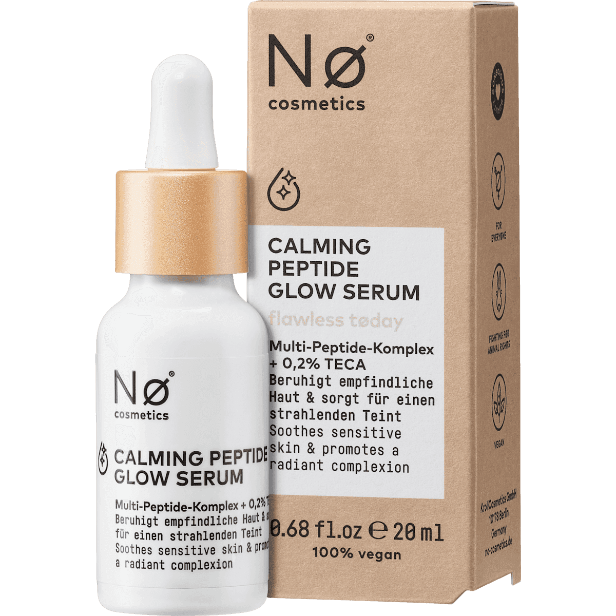 NØ cosmetics Sérum visage Nø flawless tøday Calming Peptide Glow, 20 ml — produit allemand authentique au Maroc