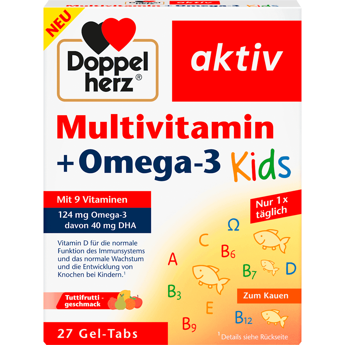 Doppelherz Multivitamin + Omega 3 Kids Gel-Tabs 27 pièces, 43,2 g — produit allemand authentique au Maroc
