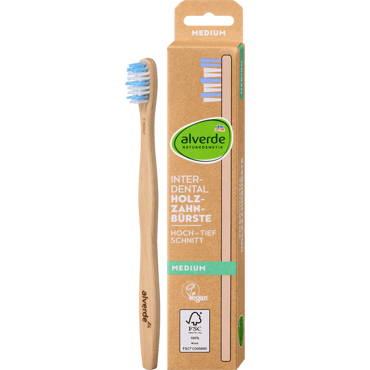 alverde NATURKOSMETIK Brosse à Dents Interdentaire Bois medium, 1 pièce — produit allemand authentique au Maroc
