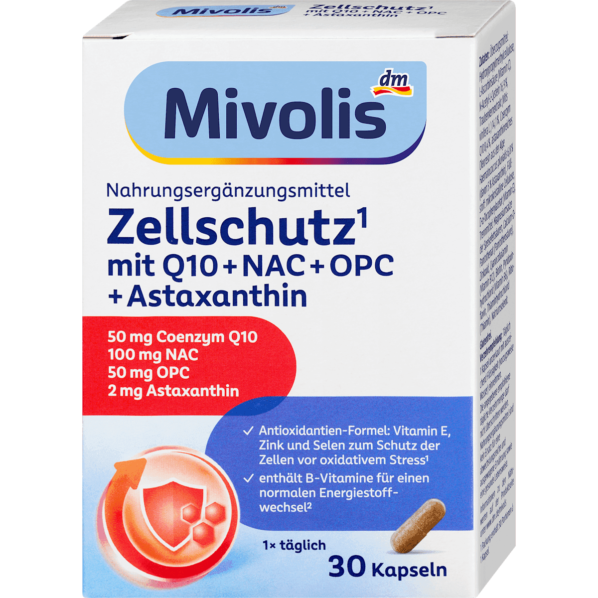 Mivolis protection cellulaire Q10 + NAC + OPC + Astaxanthine gélules 30 pcs 17,7 g — produit allemand authentique au Maroc