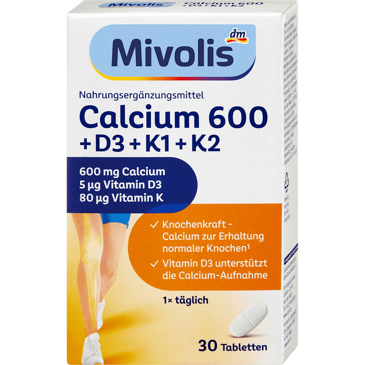 Mivolis Calcium 600 + D3 + K1 + K2 comprimés 30 pièces 50 g — produit allemand authentique au Maroc