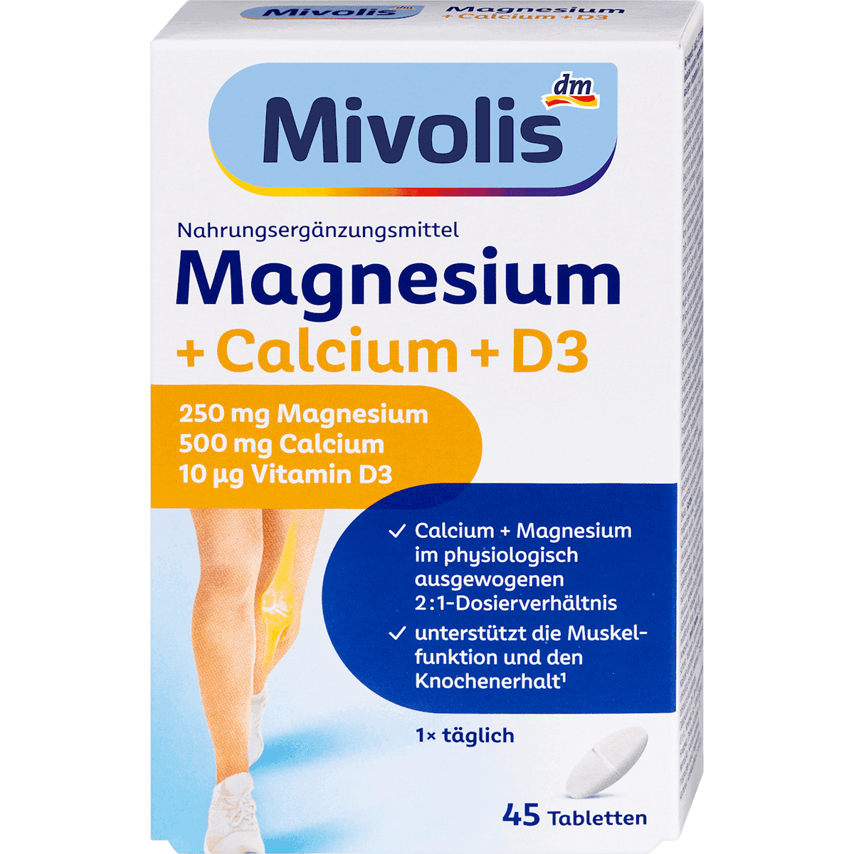 Mivolis Magnésium + Calcium + D3 comprimés 45 pièces 94 g — produit allemand authentique au Maroc