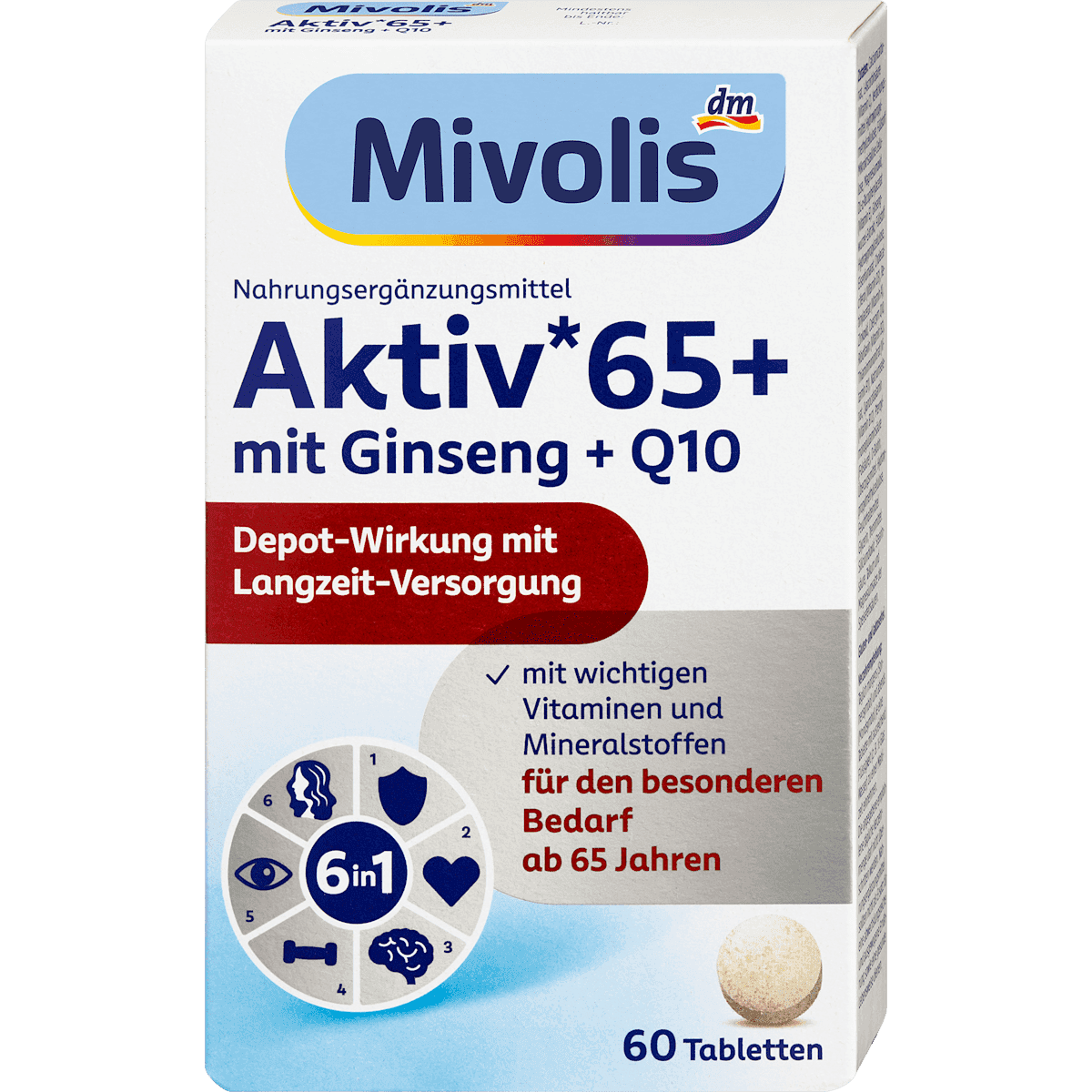 Mivolis Aktiv 65+ comprimés 60 pièces 51 g — produit allemand authentique au Maroc