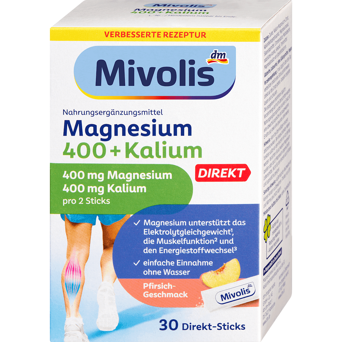 Mivolis Magnésium 400+Potassium sticks 30 pièces 105 g — produit allemand authentique au Maroc