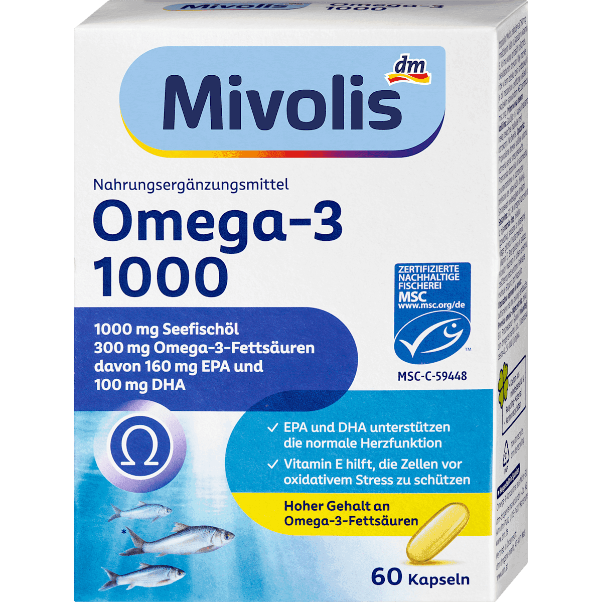 Mivolis Omega-3 1000 capsules 60 pc 85,1 g — produit allemand authentique au Maroc