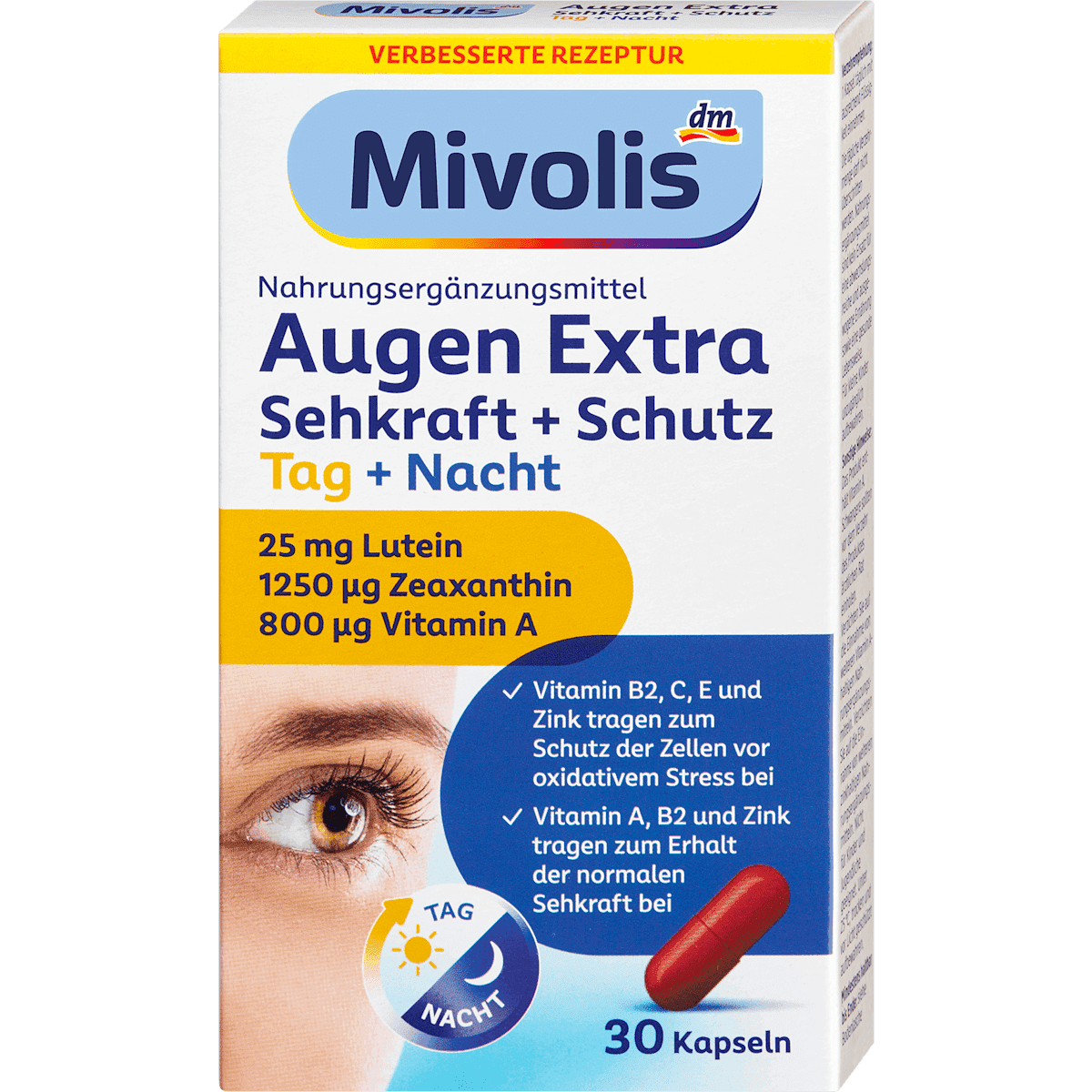 Mivolis Yeux vision + protection jour + nuit 30 capsules 16 g — produit allemand authentique au Maroc