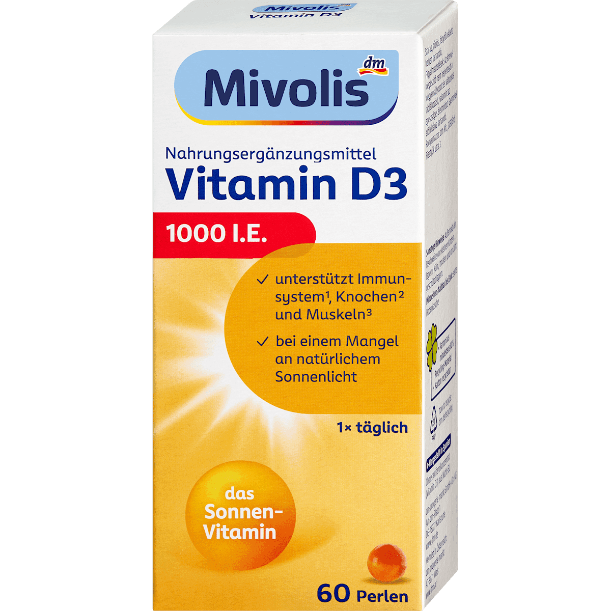 Mivolis vitamine D3 perles 1000 UI 60 pièces 13,3 g — منتج ألماني أصلي في المغرب