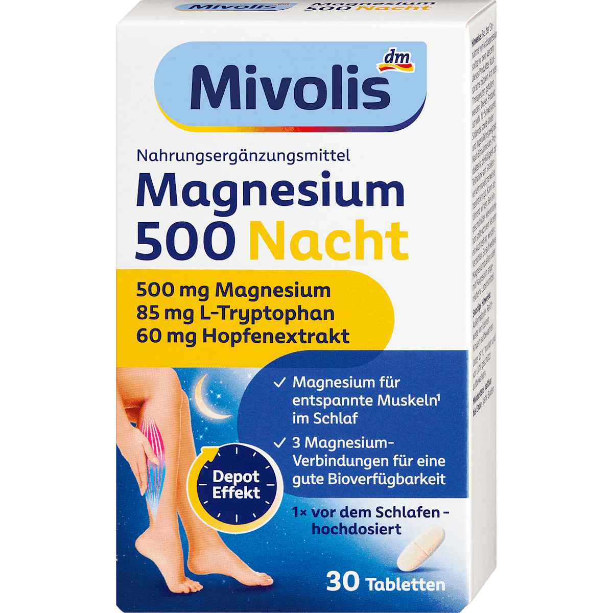 Mivolis Magnésium 500 nuit comprimés, 30 pièces, 44 g — produit allemand authentique au Maroc