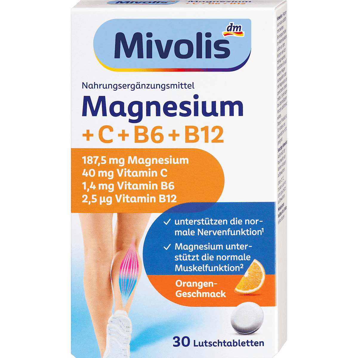 Mivolis Magnésium + Vitamine C + B6 + B12 pastilles 30 pièces 45 g — produit allemand authentique au Maroc