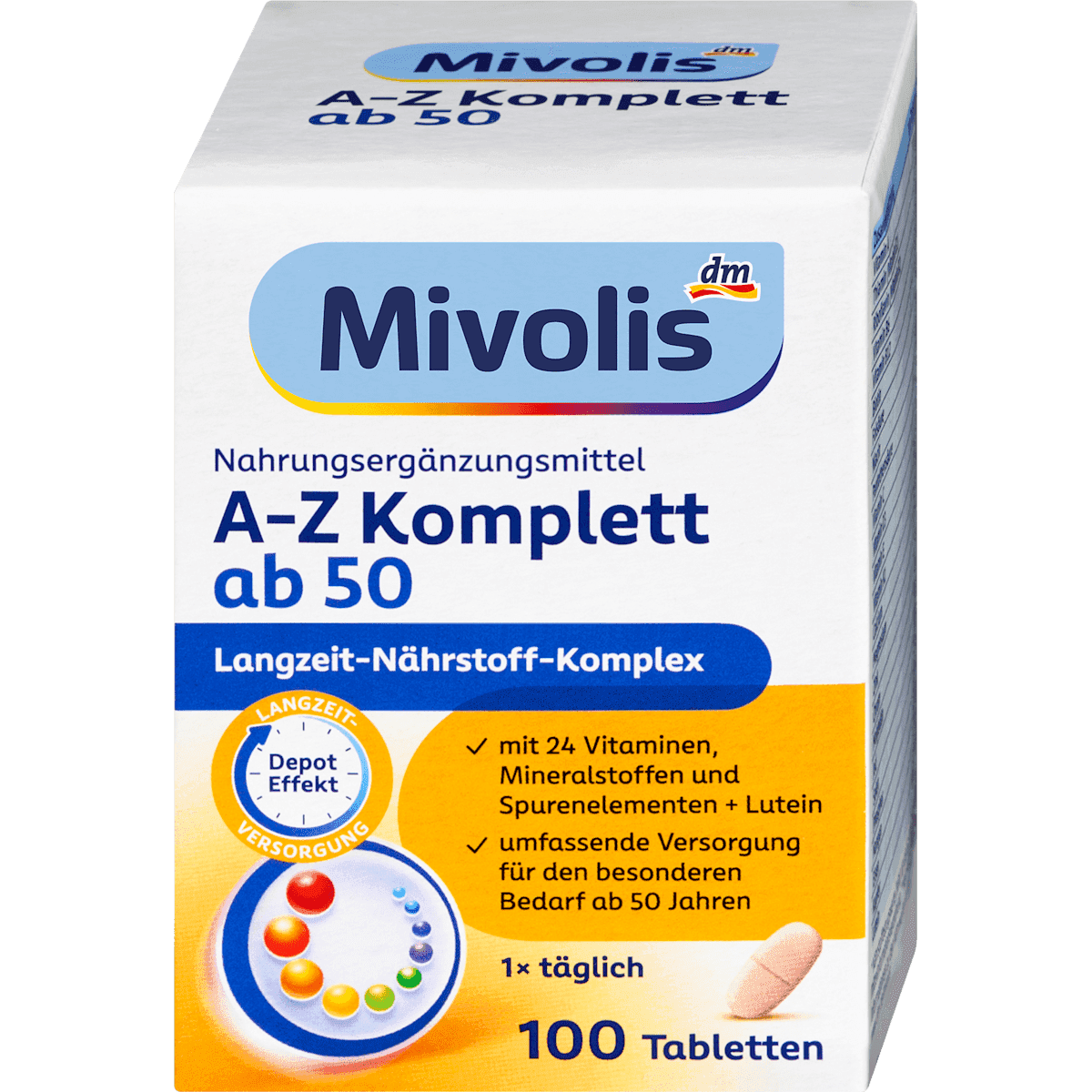 Mivolis A-Z Complet libération prolongée dès 50 ans, comprimés, 100 pièces, 153 g — produit allemand authentique au Maroc