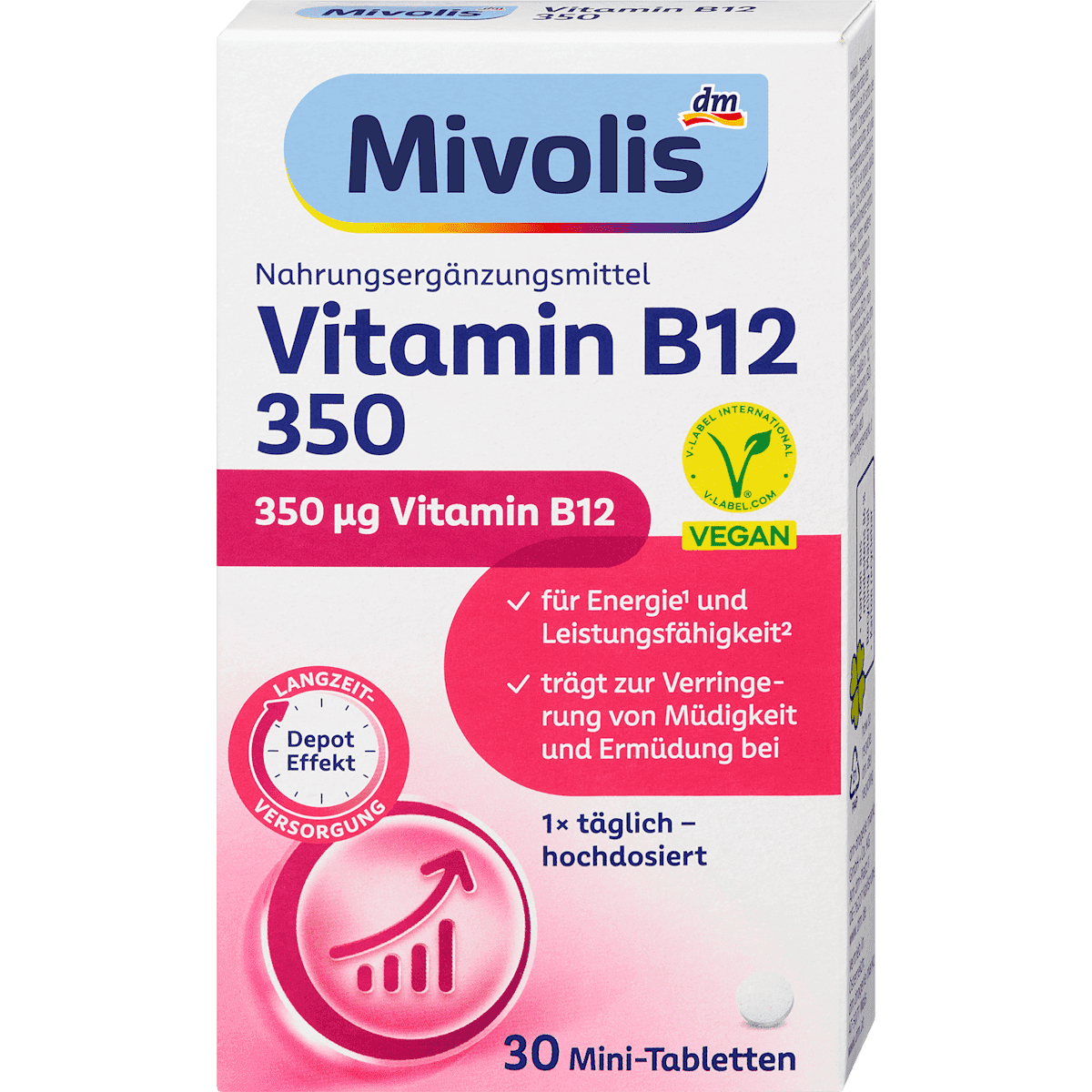 Mivolis Vitamine B12 350 mini-comprimés 30 pièces 6 g — produit allemand authentique au Maroc