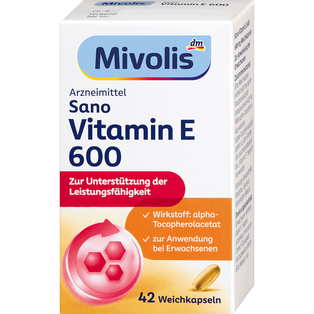 Mivolis Sano Vitamine E 600 capsules molles 42 pièces — produit allemand authentique au Maroc