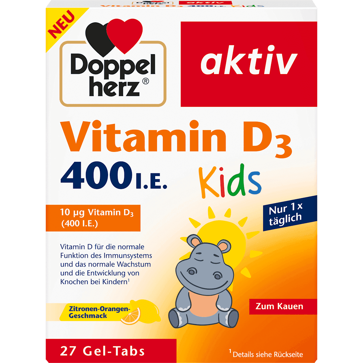 Doppelherz Vitamine D3 400 UI Kids Gel-Tabs 27 pièces, 35,1 g — produit allemand authentique au Maroc