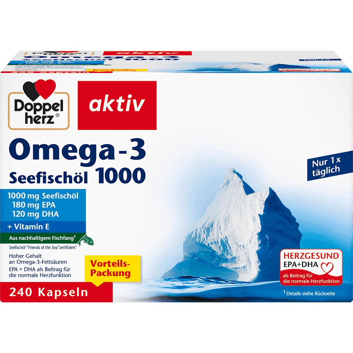 Doppelherz Omega-3 huile de poisson 1000, gélules, 240 pièces — produit allemand authentique au Maroc