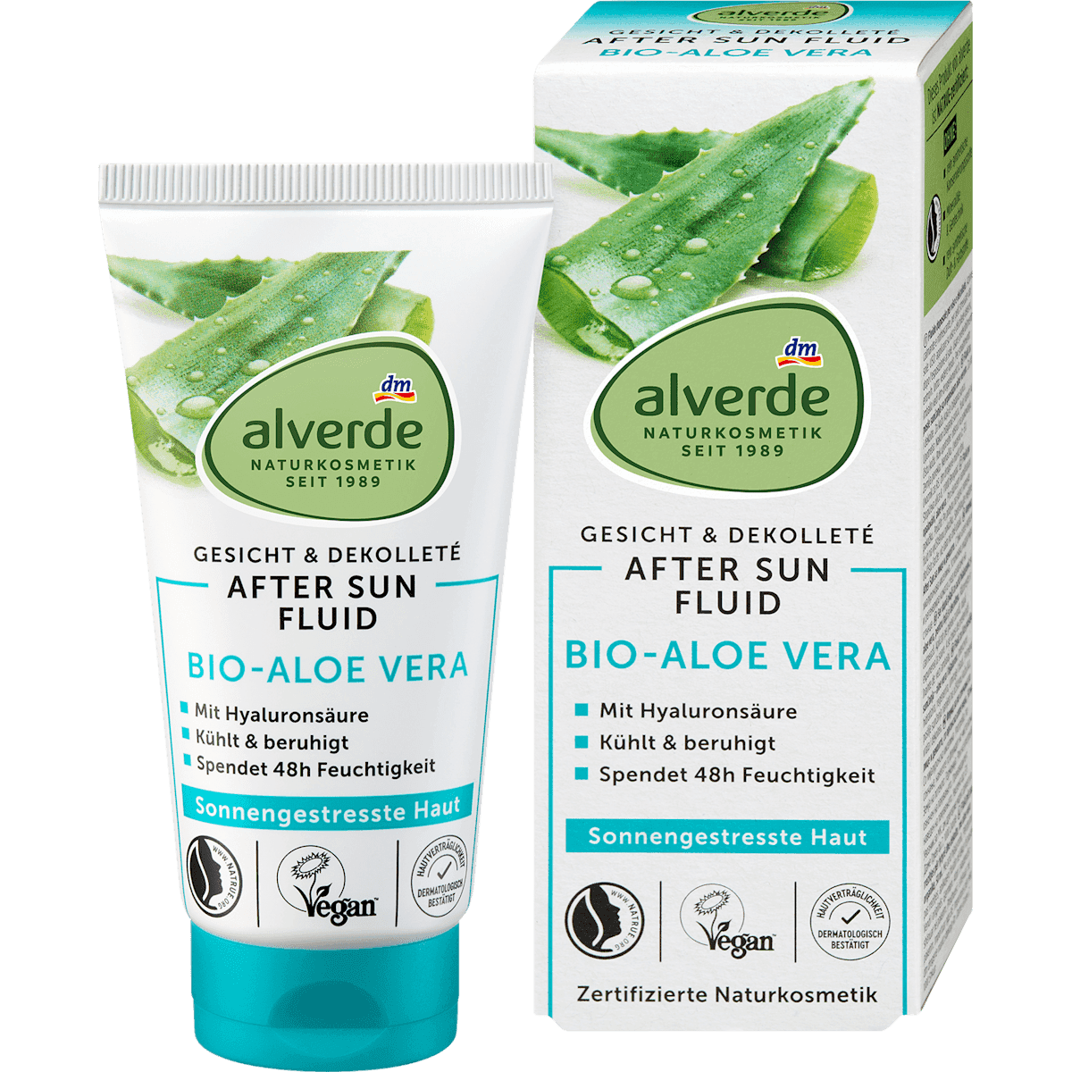 alverde NATURKOSMETIK Fluide après-soleil visage à l'aloe vera, 50 ml — produit allemand authentique au Maroc