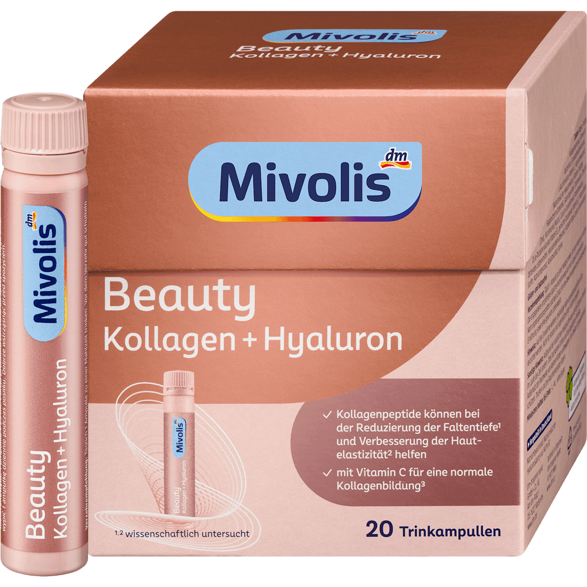 Mivolis Beauty Collagène + Acide hyaluronique, ampoules à boire, 20 pièces, 500 ml — produit allemand authentique au Maroc