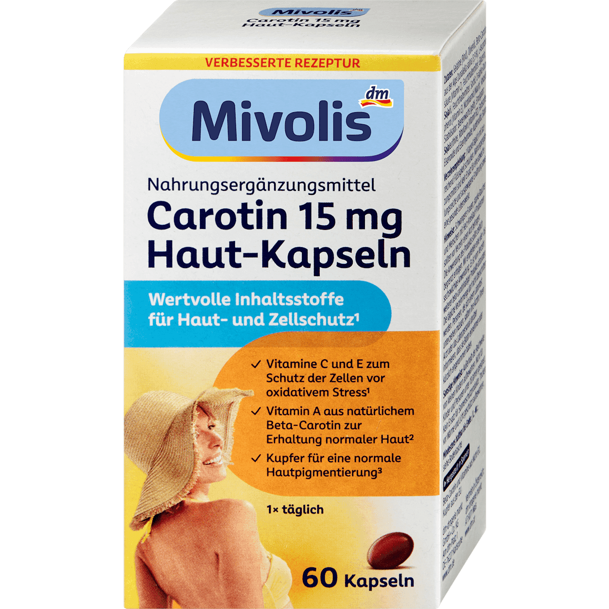 Mivolis Carotin 15mg peau-gélules 60 pièces, 23 g — produit allemand authentique au Maroc