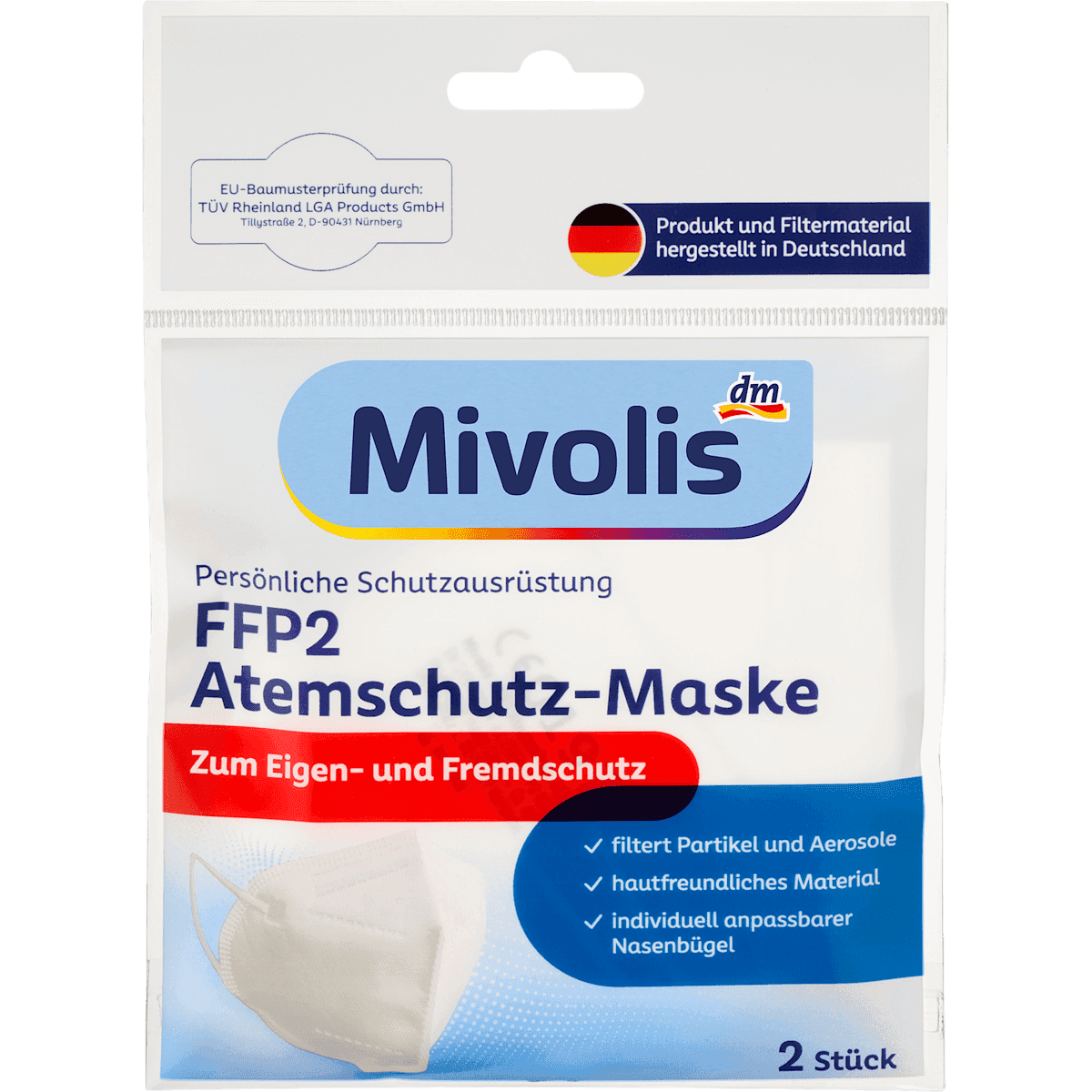 Mivolis masque de protection FFP2 2 pièces — produit allemand authentique au Maroc