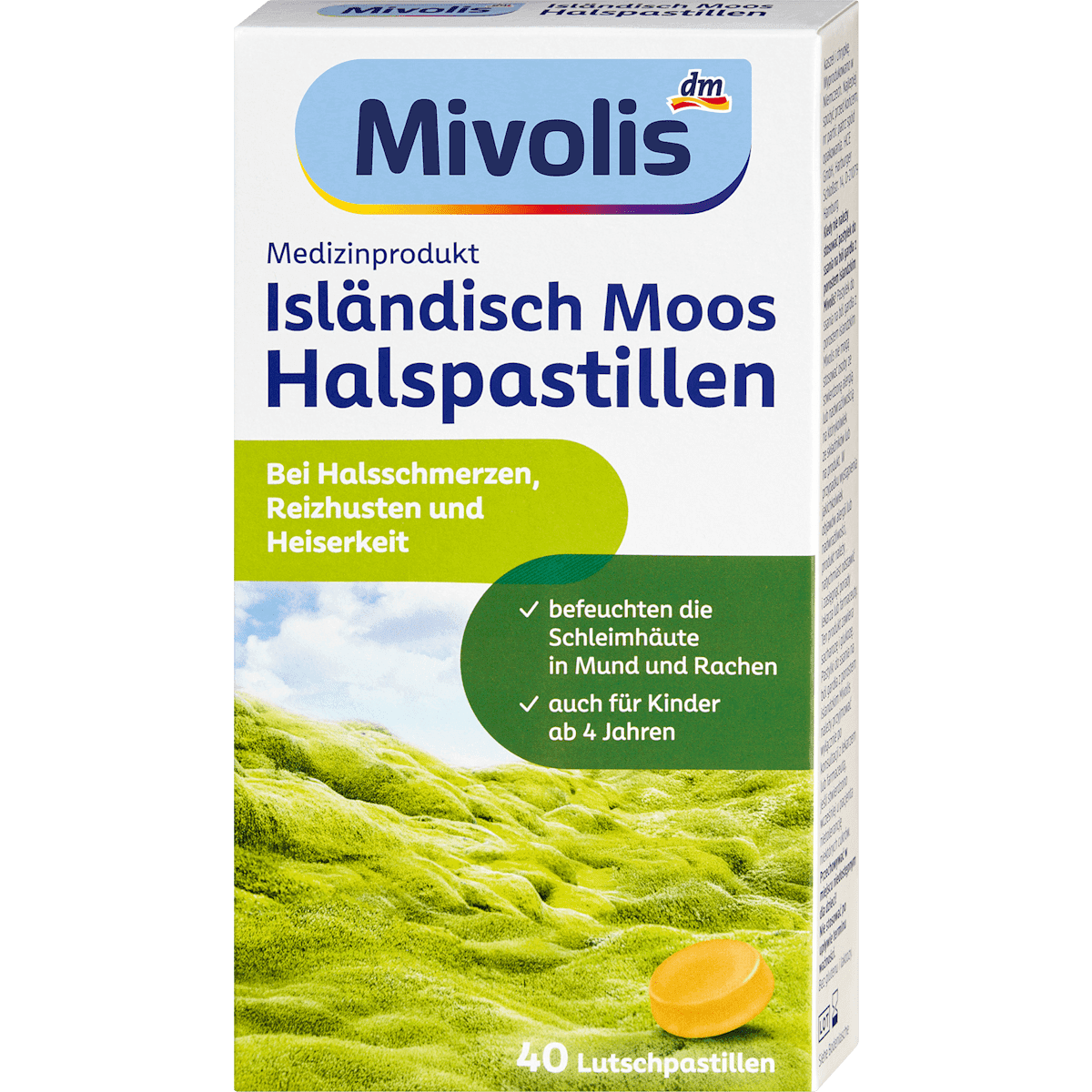 Mivolis Pastilles pour la gorge à la mousse d'Islande 40 pièces — produit allemand authentique au Maroc