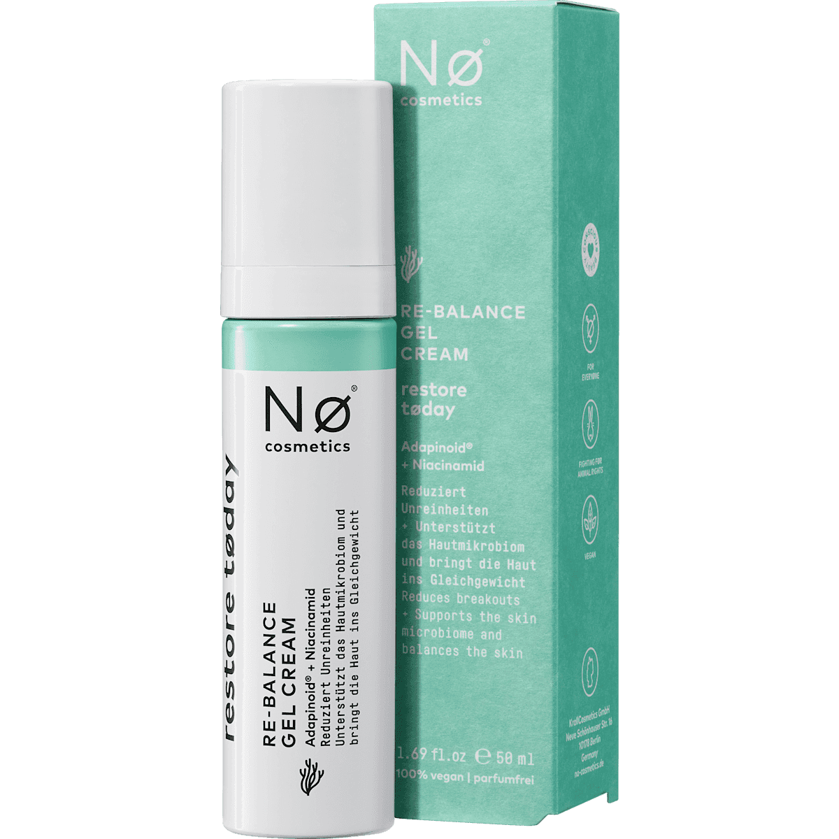 NØ cosmetics Crème visage Gel Nø restore tøday Re-Balance, 50 ml — produit allemand authentique au Maroc