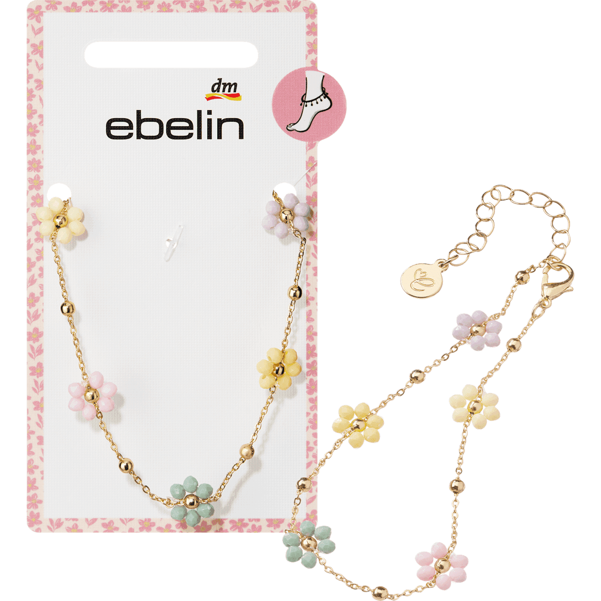 ebelin Chaîne de cheville à fleurs dorée 1 pièce — produit allemand authentique au Maroc