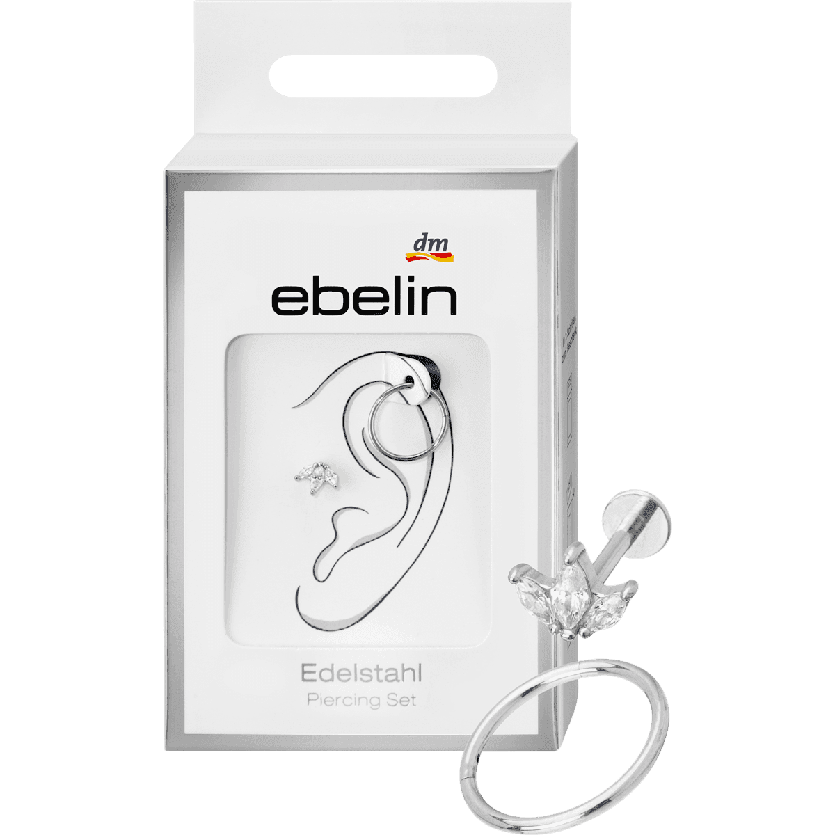 ebelin piercings oreille acier 316L, argenté, 2 pièces — produit allemand authentique au Maroc